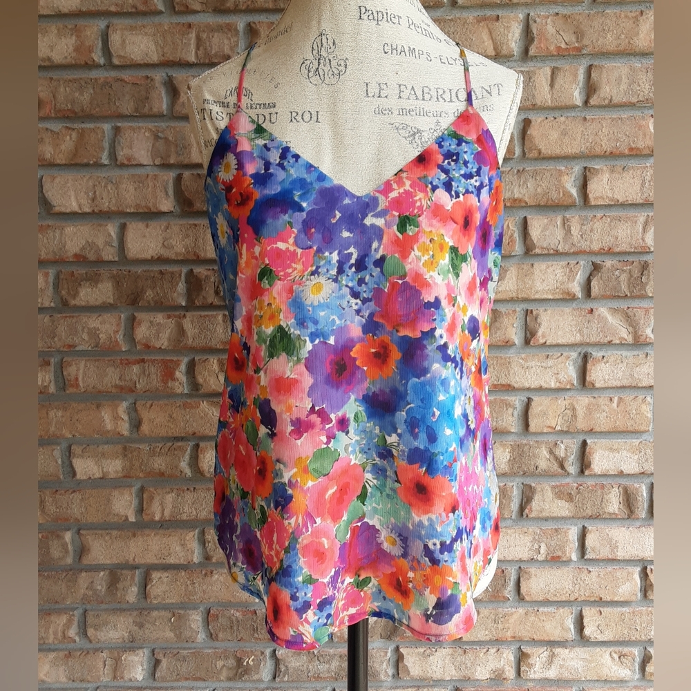 Lavender Brown Vibrant Multi-color Floral Camisole Size Small.